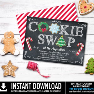 Cookie Swap Party Invitation - Cookie Party, Holiday Cookie Party, Cookie Exchange | Self-Edit with CORJL - INSTANT DOWNLOAD Printable