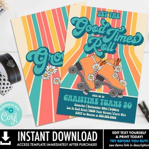Roller Skating Party Invitation - Let the Good Times Roll, Skating Party Invite | Self-Edit with CORJL - INSTANT DOWNLOAD Printable