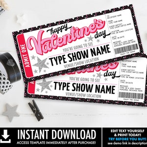 Regalo de entrada para el concierto del Día de San Valentín - Vale de regalo, Certificado, Sorpresa, Concierto/Espectáculo / Autoedición con CORJL - DESCARGA INSTANTE Imprimible