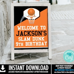 Basketball 16x20 Welcome Party Sign - Basketball Party, Basketball Birthday Sign | Personalize using CORJL - INSTANT DOWNLOAD Printable