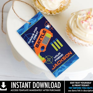 Dart Wars Favor Tag, Dart Wars Birthday Party, Target Party, Gift Tag | Self-Editing with CORJL - INSTANT Download Printable image 1