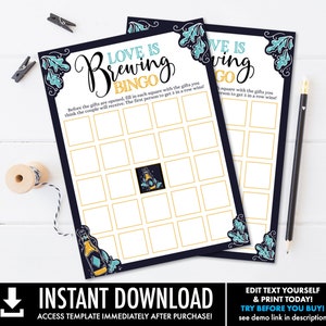 Love is Brewing Bingo Bridal Shower Game, Craft Beer Bridal Shower, Octoberfest Theme | Self-Edit with CORJL - INSTANT Instant Printable