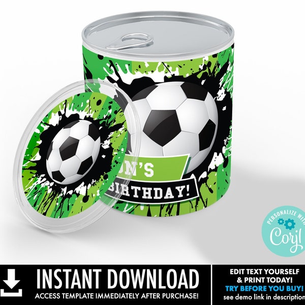 Soccer Party Mini Potato Chip Tube Label - Soccer Mini Wrapper, Soccer Birthday | You Personalize using CORJL - INSTANT Download Printable