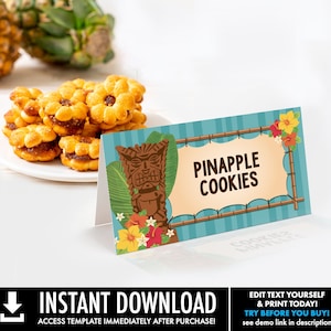 Luau Food Labels - Buffet Tags, Hawaiian Party, Luau Birthday, Luau Shower, Orange | Self-Edit Text with CORJL - INSTANT Download Printable