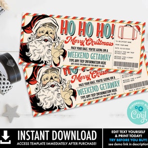 Christmas Weekend Getaway Gift Voucher-Retro Santa Gift Certificate | Self-Edit with CORJL-INSTANT Download Printable