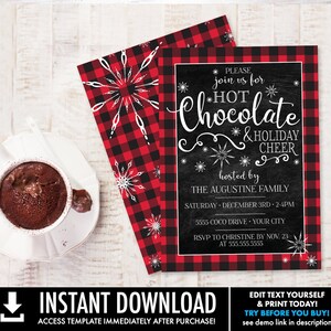 Hot Chocolate Party Invitation - Holiday Cheer, Hot Coco Bar Party, Winter Office Party| Self-Edit with CORJL - INSTANT DOWNLOAD Printable