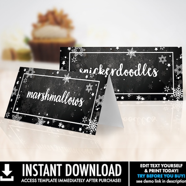 Snowflake Food Label,Cocoa & Cookies,Winter One-derland Party,Winter Wonderland,Chalkboard | Self-Edit with CORJL Instant DOWNLOAD Printable