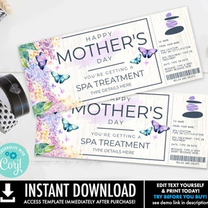Vale-presente surpresa para tratamento de spa do Dia das Mães, Dia do Spa, Vale-presente do Spa | Autoedição com CORJL - INSTANT DOWNLOAD para impressão