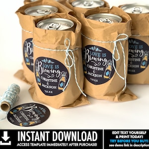 Favor Circle Love Is Brewing Bridal Shower, Craft Beer Shower, Craft Beer Shower| Self-Edit with CORJL - INSTANT Instant Printable