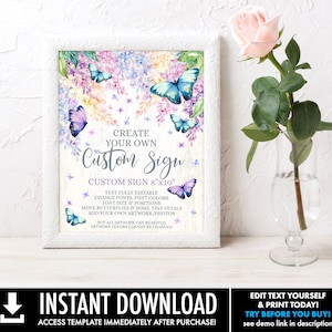 Butterfly 8x10 Custom Sign/Poster Butterflies & Flowers, Spring Garden Self-Edit with CORJL INSTANT DOWNLOAD Printable image 1