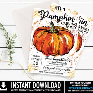 Pumpkin Carving Party Invitation - Fall Party, Pumpkin Invitation, Autumn Party | Self-Editing with CORJL - INSTANT DOWNLOAD Printable