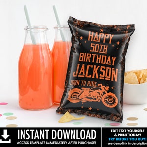 Motorcycle Party Chip Bag Wrap - Favor Bags, Birthday Party Treat Bag | You Personalize using CORJL–INSTANT Download Printable Template