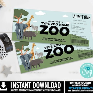 Zoo Gift Certificate, Wild Animal Park Surprise Gift Voucher | You Personalize with CORJL - INSTANT DOWNLOAD Printable Template