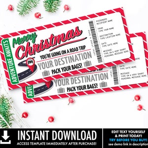 Chèque-cadeau de Noël Road Trip Ticket, Road Trip Holiday Vacation | Auto-édition avec CORJL - TÉLÉCHARGEMENT INSTANTANÉ Imprimable