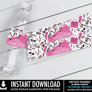 Mall Scavenger Hunt Water Bottle Label/Wrappers Mall Birthday Party, Drink Label Self-Editing with CORJL INSTANT DOWNLOAD Printable image 1