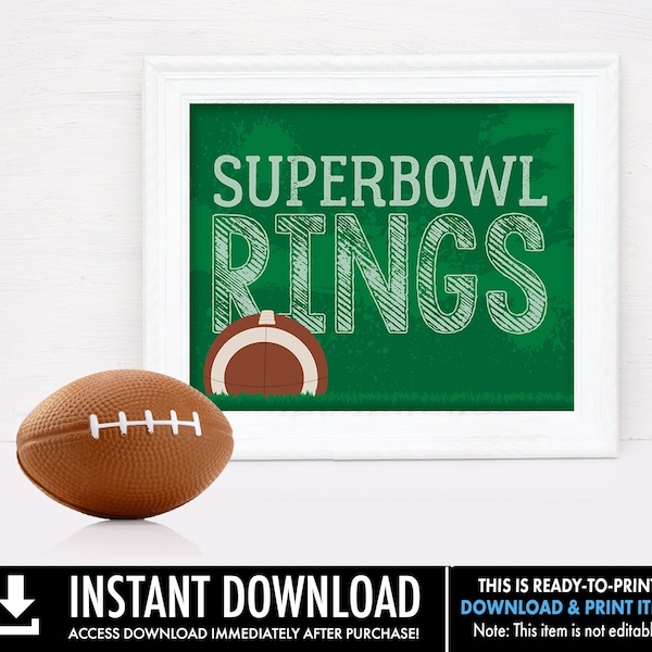 Football - Bowl Rings 8" x 10" Sign - Football Party, Bowl Party, Football Decor | Pre-Typed INSTANT Download PDF Printable Sign