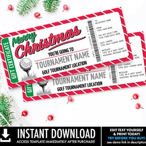 Boleto de golf de Navidad - Golf sorpresa, Torneo de golf, Certificado de regalo / Autoedición con CORJL - DESCARGA INSTANTE Imprimible