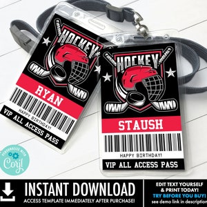 Hockey VIP Badge - Hockey All Access Pass - Hockey Badge, ID Badge | Self-Edit with CORJL - Instant Download Printable