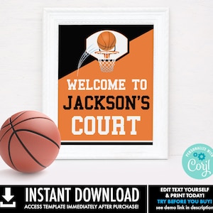 Basketball 8x10 Party Sign - Basketball Party, Basketball Birthday, Basketball Court | Self-Editing with CORJL - INSTANT DOWNLOAD Printable