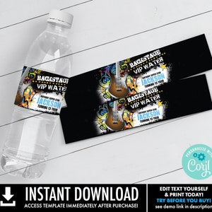 Rockstar Party Water Bottle Label/Wrap-Party like a Rockstar-Rock n Roll Birthday | Self-Edit with CORJL-INSTANT DOWNLOAD Printable Template