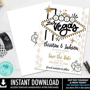 Las Vegas Save The Date, Hochzeitsankündigung, Las Vegas Hochzeit, Vegas Hochzeit | Selbst bearbeiten mit CORJL INSTANT DOWNLOAD Printable Template
