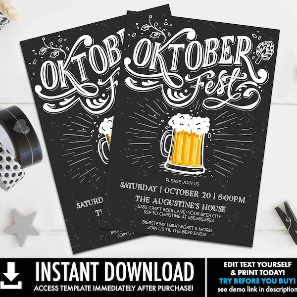 Oktoberfest Invitation - Oktoberfest Party, Oktoberfest Invite, Octoberfest,Beer Fest | Self-Editing with CORJL - INSTANT DOWNLOAD Printable