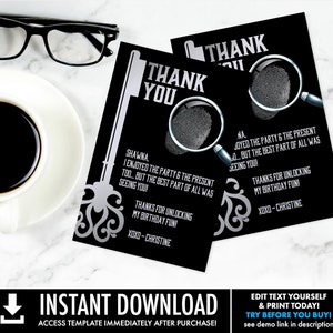 Escape Room Dankeschön-Karte, 10X6-INCH Escape Room Party, Mystery Party Danke | Selbstbearbeitung mit CORJL - INSTANT Download Printable