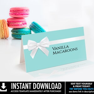 Turquoise Food Labels - Sweet Sixteen, Bridal Shower, Baby Shower | Self-Editing with CORJL - INSTANT DOWNLOAD Printable