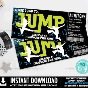 Trampoline Park Gift Certificate, Trampoline Surprise Gift Voucher | Self-Edit with CORJL - INSTANT DOWNLOAD Printable Template