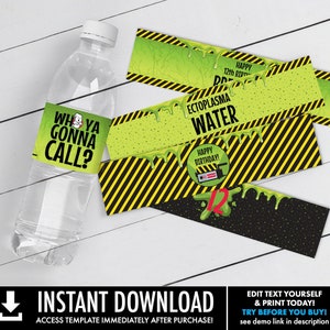 Slime Party Water Bottle Wraps - ghost-movie inspired Labels, 5 Different Labels | Self-Edit with CORJL - INSTANT Download Printable