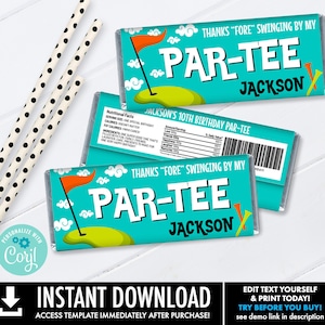 Mini Golf Party Candy Bar Label/Wrap, Hole in One Party, Golf Party, Party Favor | Self-Edit with CORJL–INSTANT DOWNLOAD Printable