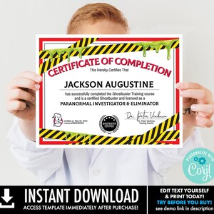 Party Zertifikat - Geisterfilm inspiriert Zertifikat | Selbst bearbeiten mit CORJL - INSTANT Download Printable