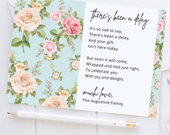 Roses Delayed Gift Delivery Card, IOU a Gift, Present Gift Note, Delivery Delayed Gift, Birthday, Bridal Baby Shower Gifts | Edit on Canva