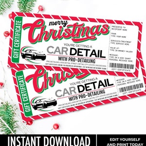 Car Detailing Christmas Gift Certificate,Car Detail Surprise Gift Voucher | You Personalize with CANVA - INSTANT DOWNLOAD Printable Template