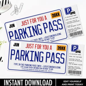 Parking Pass Gift Certificate,License Plate Surprise,Gift Certificate,Gift Voucher | Self-Edit with CANVA-INSTANT DOWNLOAD Printable
