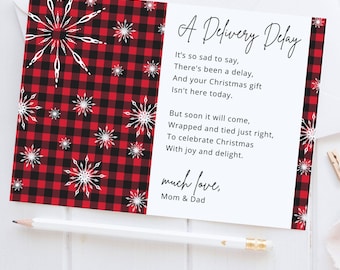 Buffalo Plaid Delivery Delay Gift Card, Late Christmas Gift Card, Missing Gift, Delayed Arriving Gift, IOU a Christmas Gift | Edit on Canva