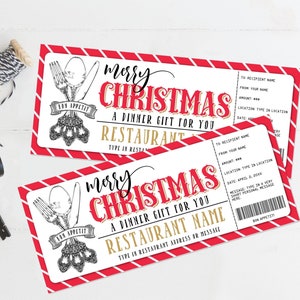 Weihnachts-Restaurant-Geschenkgutschein, Abendessen-Geschenk, Geschenkgutschein, Geschenk einer Nacht, Last-Minute-Geschenk | Bearbeiten Sie mit CORJL-SOFORT-DOWNLOAD