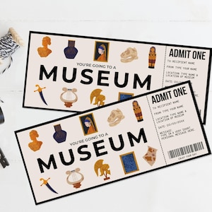 Certificado de regalo para museos, vale de regalo sorpresa para museos, regalo de último momento / Edite con CANVA - Plantilla imprimible con DESCARGA INSTANTÁNEA