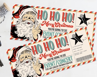 Retro Santa Concert Ticket Gift,Surprise Concert, Christmas Concert Gift Certificate,Last Minute | Edit on CANVA-INSTANT DOWNLOAD Printable