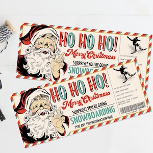 Weihnachten Gutschein, Snowboard Gutschein, Retro Nikolaus, Ho Ho Ho!, Last Minute | Bearbeiten Sie auf CANVA-DOWNLOAD Printable