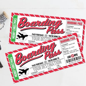 Christmas Boarding Pass Ticket - Überraschungsreise enthüllen, Flug, Urlaub, Fake Flugticket, Last-Minute-Geschenk | Bearbeiten Sie auf CANVA-SOFORT-DOWNLOAD