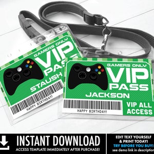 Badges de jeux vidéo - Carte d'identité de jeu vidéo VIP Badges, anniversaire camion de jeu | Vous personnalisez en utilisant CORJL - Modèle imprimable à téléchargement immédiat