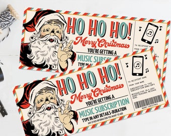 Christmas Music Subscription Gift Certificate, Music Gift Voucher,Retro Santa, Last Minute Gift | Edit on CANVA-INSTANT DOWNLOAD Printable