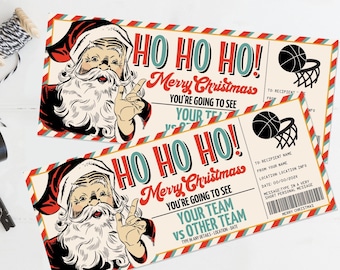 Weihnachten Basketball Ticket Geschenkgutschein, Basketball Game Ticket Geschenkgutschein,Weihnachtsmann | Bearbeiten Sie auf CANVA-INSTANT DOWNLOAD Printable