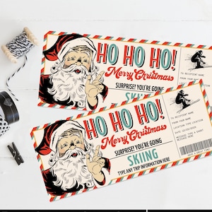 Certificado de regalo para viaje de esquí de Navidad, vale de regalo para boleto de telesilla de Papá Noel retro, regalo de último momento / Edición en CANVA: DESCARGA INSTANTÁNEA Imprimible