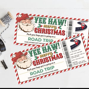 Vale regalo sorpresa para viaje por carretera de Navidad con Papá Noel occidental, vacaciones en carretera, regalo de último momento/edición en CANVA: DESCARGA INSTANTÁNEA