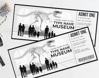 Museumsgutschein, Museums-Dinosaurier-Überraschungsgutschein, Kindermuseum, Last-Minute-Geschenk | Bearbeiten Sie mit CANVA - INSTANT DOWNLOAD
