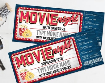 Movie Night Ticket Gift Certificate, Movie Ticket, Movie Marquee Surprise Ticket, Last Minute Gift | Edit using CANVA - INSTANT DOWNLOAD