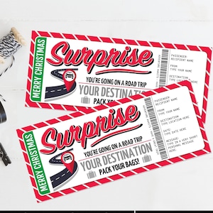 Vale regalo sorpresa para viaje por carretera en Navidad, vacaciones en carretera, regalo de último momento/edición con CANVA, descarga instantánea imprimible