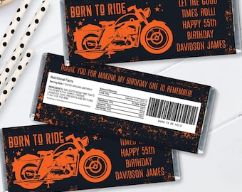 Motorcycle Candy Bar Wrapper/LabeL, Motorcycle Party Favor, 60th Motorcycle Theme, 50th Birthday, | Edit on CANVA-INSTANT DOWNLOAD Printable